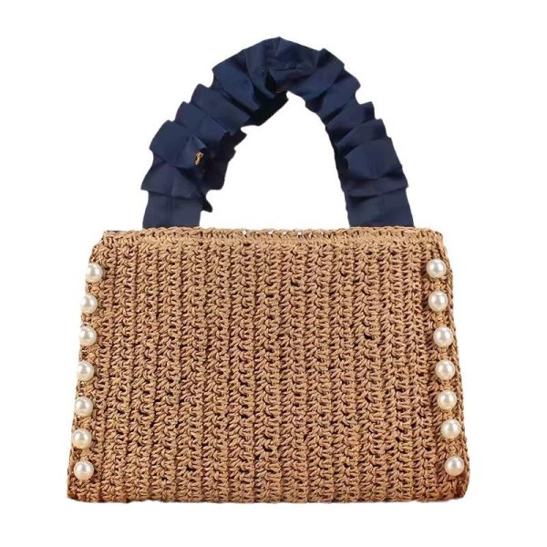 画像1: Pearl Gathered Handle BasketTote  Bag　 パール付きギャザーハンドル籠かごトートショルダーバッグ (1)