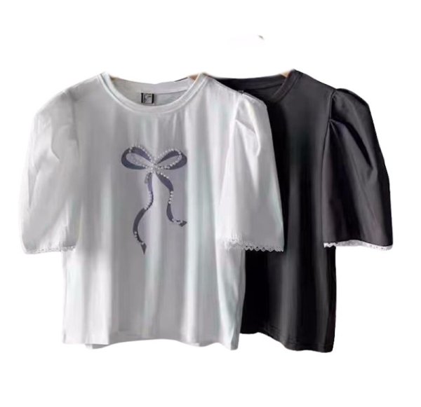 画像3: Pearl ribbon short sleeve T-shirt　パールリボンブラウスTシャツ (3)