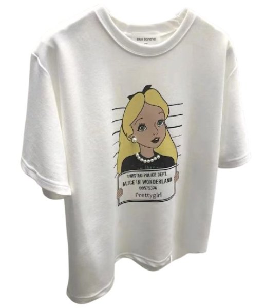 画像4: Alice pearl necklace and earrings T-shirt　不思議の国のアリスパールネックレス＆ピアス付きラウンドネック半袖Tシャツ (4)