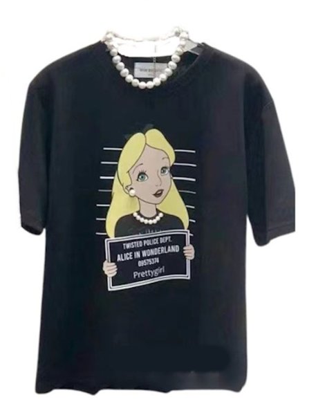 画像2: Alice pearl necklace and earrings T-shirt　不思議の国のアリスパールネックレス＆ピアス付きラウンドネック半袖Tシャツ (2)