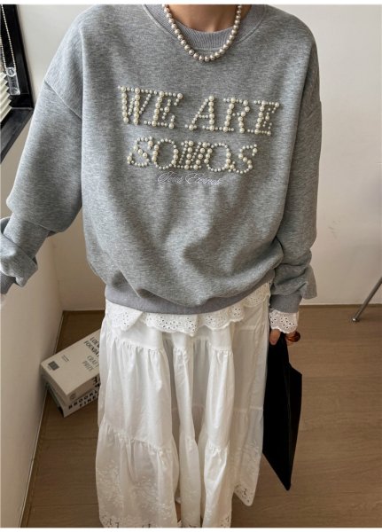 画像6: Pearl logo and lace sleeve and hem round neck sweatshirt　 パールロゴ＆レース袖裾ラウンドネックスウェット (6)