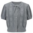 画像1: Bow ribbon round neck ribbon openwork short sleeve cardigan sweater　 ボウリボンラウンドネックリボン透かし編み半袖カーディガン セーター (1)