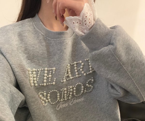 画像7: Pearl logo and lace sleeve and hem round neck sweatshirt　 パールロゴ＆レース袖裾ラウンドネックスウェット (7)