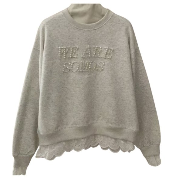 画像4: Pearl logo and lace sleeve and hem round neck sweatshirt　 パールロゴ＆レース袖裾ラウンドネックスウェット (4)