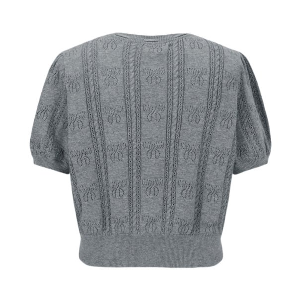 画像5: Bow ribbon round neck ribbon openwork short sleeve cardigan sweater　 ボウリボンラウンドネックリボン透かし編み半袖カーディガン セーター (5)