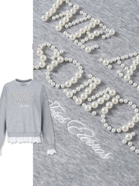 画像3: Pearl logo and lace sleeve and hem round neck sweatshirt　 パールロゴ＆レース袖裾ラウンドネックスウェット (3)