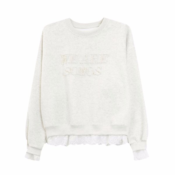 画像5: Pearl logo and lace sleeve and hem round neck sweatshirt　 パールロゴ＆レース袖裾ラウンドネックスウェット (5)