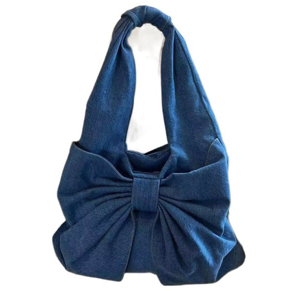 画像1: Denim big ribbon tote shoulder bag　 デニムビッグリボントートショルダーバッグ (1)