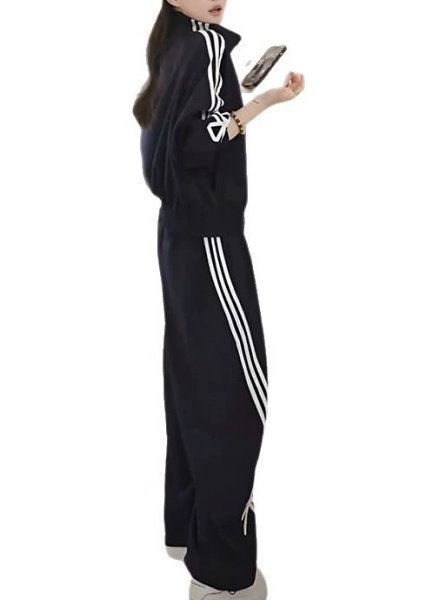 画像3: Women's Stand collar zip up ribbon set up ジップアップリボン付きセットアップ　 (3)