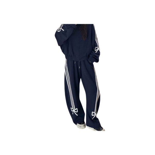 画像2: Women's Stand collar zip up ribbon set up ジップアップリボン付きセットアップ　 (2)