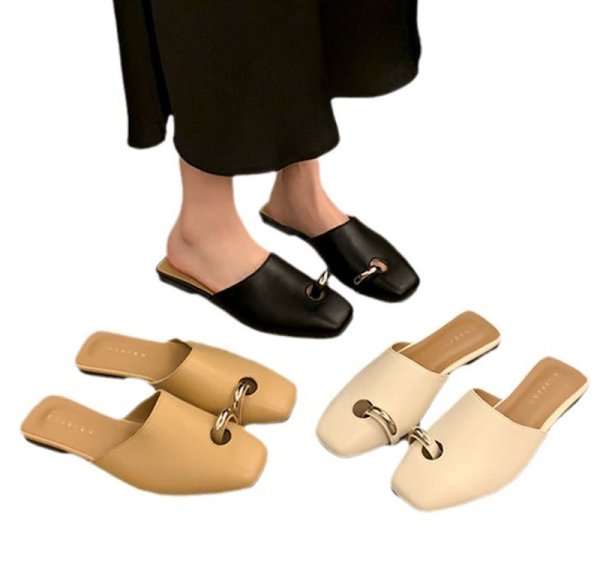 画像11: Flat Leather Ring Mule Sandal Loafers pumps shoes   　フラットレザーリングミュールサンダルローファーパンプスシューズ (11)