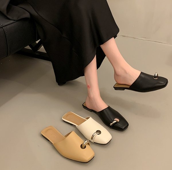 画像8: Flat Leather Ring Mule Sandal Loafers pumps shoes   　フラットレザーリングミュールサンダルローファーパンプスシューズ (8)