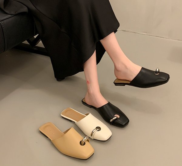 画像7: Flat Leather Ring Mule Sandal Loafers pumps shoes   　フラットレザーリングミュールサンダルローファーパンプスシューズ (7)