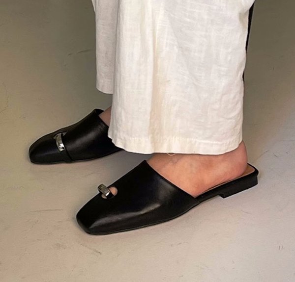 画像9: Flat Leather Ring Mule Sandal Loafers pumps shoes   　フラットレザーリングミュールサンダルローファーパンプスシューズ (9)