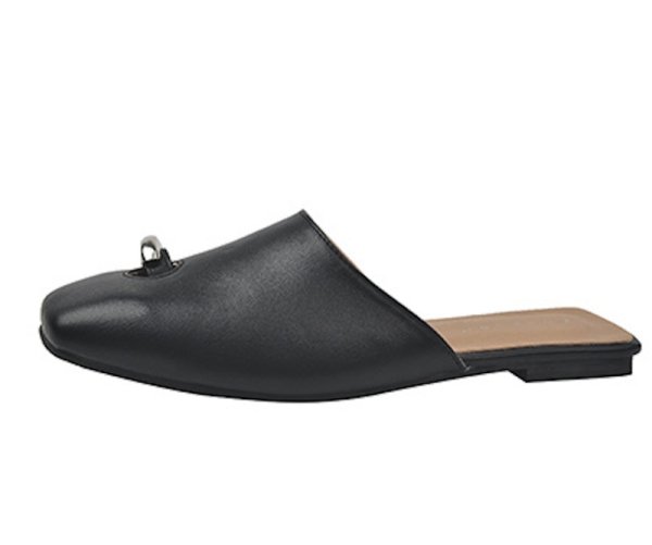 画像2: Flat Leather Ring Mule Sandal Loafers pumps shoes   　フラットレザーリングミュールサンダルローファーパンプスシューズ (2)