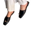 画像1: Flat Leather Ring Mule Sandal Loafers pumps shoes   　フラットレザーリングミュールサンダルローファーパンプスシューズ (1)