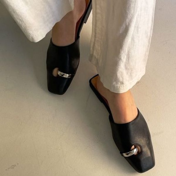 画像6: Flat Leather Ring Mule Sandal Loafers pumps shoes   　フラットレザーリングミュールサンダルローファーパンプスシューズ (6)