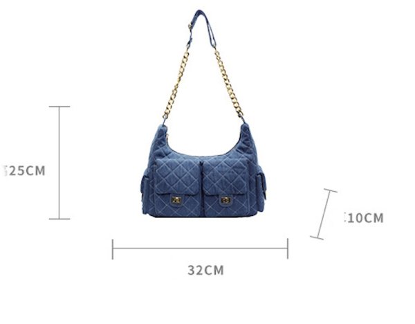 画像6: Denim quilted chain shoulder strap tote shoulder crossbody bag　デニムキルティングチェーンショルダーストラップトートショルダークロスボディバッグ (6)