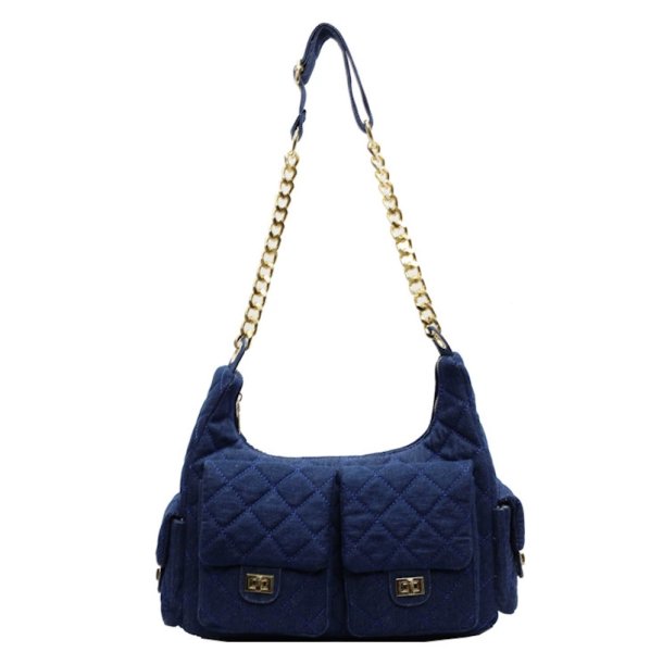 画像3: Denim quilted chain shoulder strap tote shoulder crossbody bag　デニムキルティングチェーンショルダーストラップトートショルダークロスボディバッグ (3)