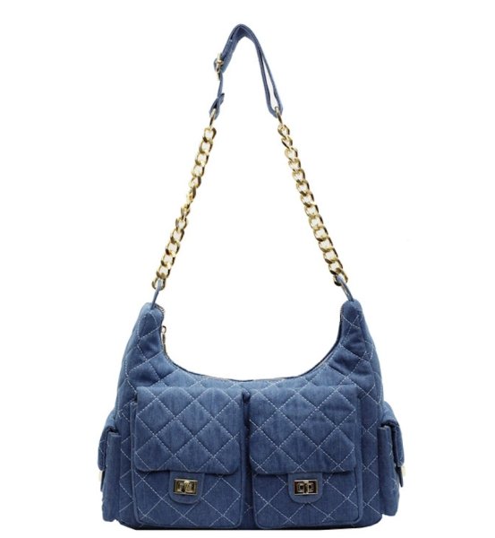画像5: Denim quilted chain shoulder strap tote shoulder crossbody bag　デニムキルティングチェーンショルダーストラップトートショルダークロスボディバッグ (5)