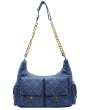画像1: Denim quilted chain shoulder strap tote shoulder crossbody bag　デニムキルティングチェーンショルダーストラップトートショルダークロスボディバッグ (1)
