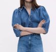 画像4: Puff sleeve denim half sleeve blouse shirt　 パフスリーブデニム5分丈袖ブラウス　シャツ (4)