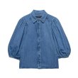 画像1: Puff sleeve denim half sleeve blouse shirt　 パフスリーブデニム5分丈袖ブラウス　シャツ (1)
