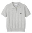 画像1: Ribbon point embroidered polo collar sweater sweater　 リボンワンポイント刺繍透かし編み半袖ポロカラー セーター (1)