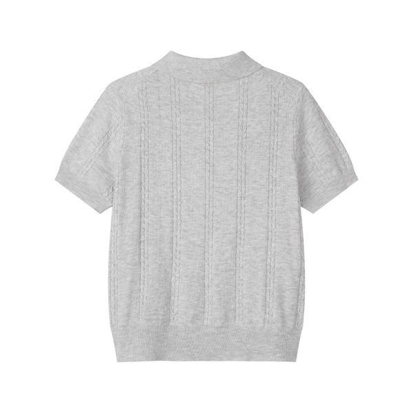 画像5: Ribbon point embroidered polo collar sweater sweater　 リボンワンポイント刺繍透かし編み半袖ポロカラー セーター (5)