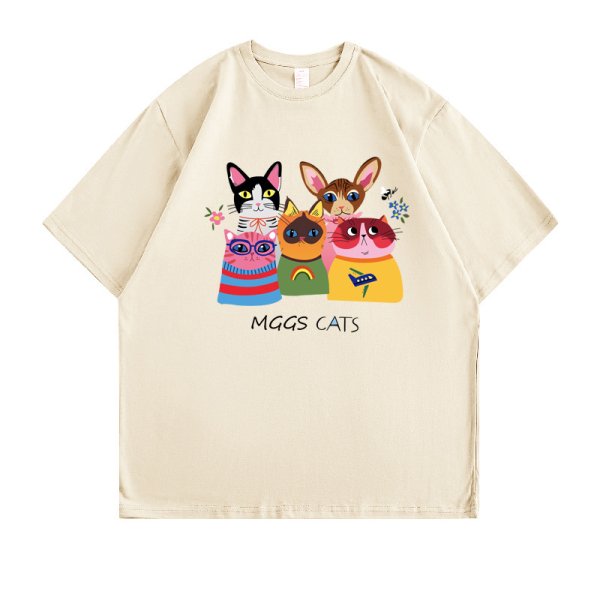 画像4: Cats print T-shirt　ユニセックスキャット猫カラフルラウンドネック半袖Tシャツ (4)