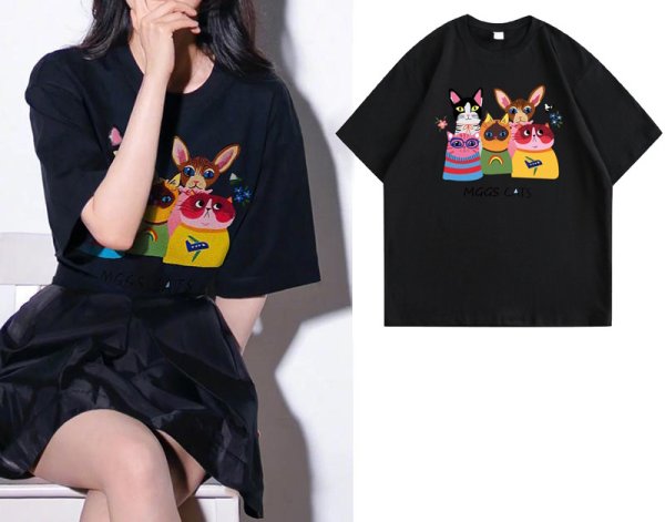 画像6: Cats print T-shirt　ユニセックスキャット猫カラフルラウンドネック半袖Tシャツ (6)