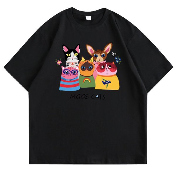 画像2: Cats print T-shirt　ユニセックスキャット猫カラフルラウンドネック半袖Tシャツ (2)