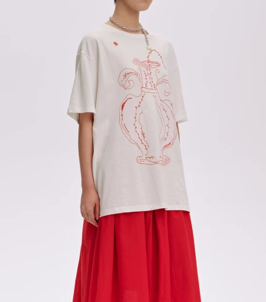 画像4: Unisex Vase Embroidery T-shirt　ユニセックス花瓶刺繍ラウンドネック半袖Tシャツ (4)