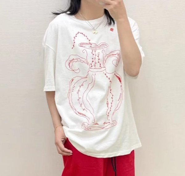 画像5: Unisex Vase Embroidery T-shirt　ユニセックス花瓶刺繍ラウンドネック半袖Tシャツ (5)