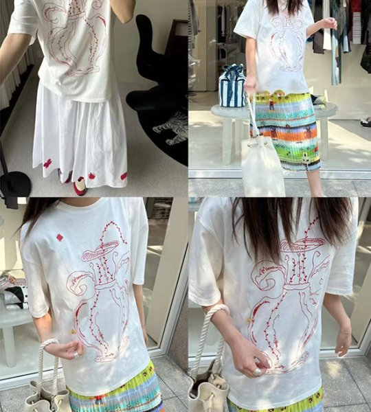 画像12: Unisex Vase Embroidery T-shirt　ユニセックス花瓶刺繍ラウンドネック半袖Tシャツ (12)