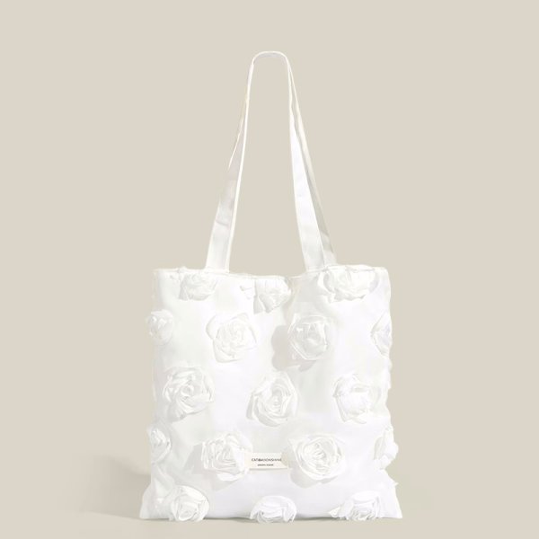 画像3: 3D Flower Camellia Tote Shoulder Canvas Bag　3Dカメリア付きトートショルダーキャンバスバッグ (3)