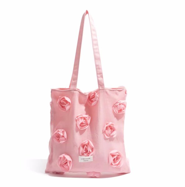 画像2: 3D Flower Camellia Tote Shoulder Canvas Bag　3Dカメリア付きトートショルダーキャンバスバッグ (2)