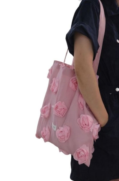 画像10: 3D Flower Camellia Tote Shoulder Canvas Bag　3Dカメリア付きトートショルダーキャンバスバッグ (10)