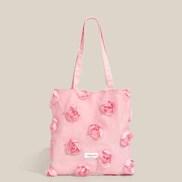 画像12: 3D Flower Camellia Tote Shoulder Canvas Bag　3Dカメリア付きトートショルダーキャンバスバッグ (12)