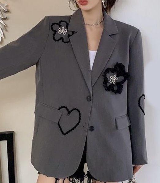 画像2: Women's 3D flower heart embroidered jacket  立体花ハート刺繍ジャケット (2)