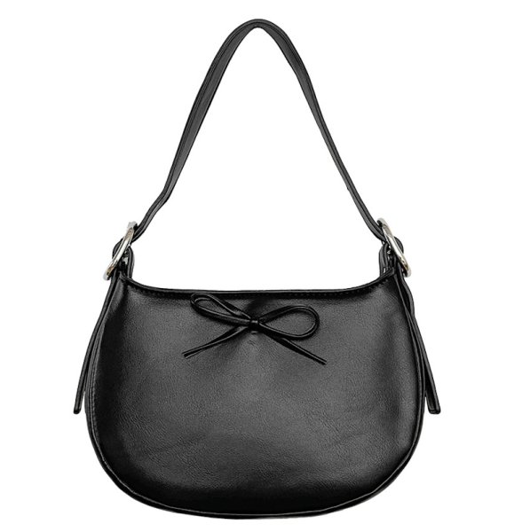 画像1: Leather shoulder tote underarm bag with half-moon bow ribbon　半月弓型リボン付きレザーショルダートートアンダーアームバッグ (1)