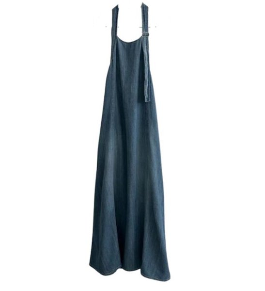 画像7: Halter neck design A-line washed denim overalls jumpsuit skirt　ホルターネックデザイン Aラインウォッシュデニムオーバーオールジャンプスーツスカートオーバーオール (7)