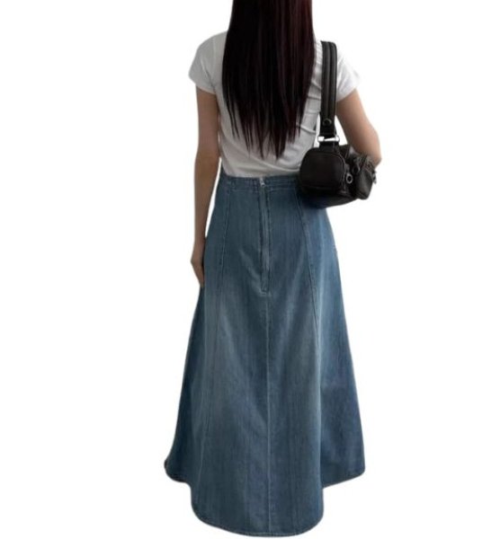 画像4: Halter neck design A-line washed denim overalls jumpsuit skirt　ホルターネックデザイン Aラインウォッシュデニムオーバーオールジャンプスーツスカートオーバーオール (4)