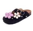 画像1: Half Slippers Birkenstock Sandals with Down Flowers　ダウンフラワー付きレザーハーフスリッパサンダル  (1)
