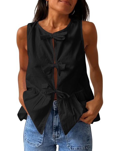 画像2: Sleeveless ribbon-tied blouse vest　スノースリーブリボン結びブラウスベスト (2)