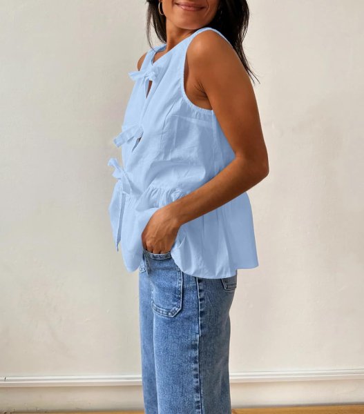 画像6: Sleeveless ribbon-tied blouse vest　スノースリーブリボン結びブラウスベスト (6)