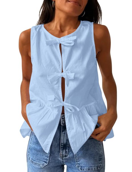 画像3: Sleeveless ribbon-tied blouse vest　スノースリーブリボン結びブラウスベスト (3)