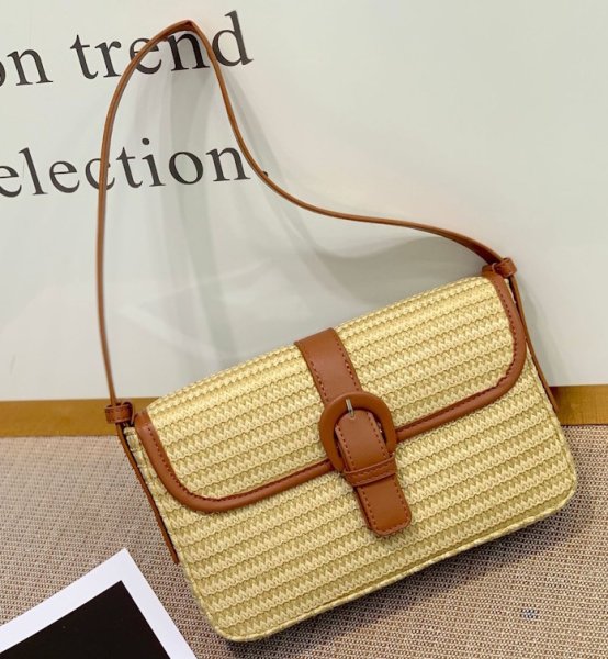 画像4: Retro straw and leather underarm tote shoulder bag　レトロストロー＆レザーかご籠アンダーアームトートショルダーバッグ (4)