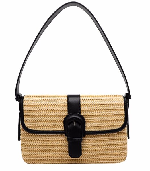 画像3: Retro straw and leather underarm tote shoulder bag　レトロストロー＆レザーかご籠アンダーアームトートショルダーバッグ (3)