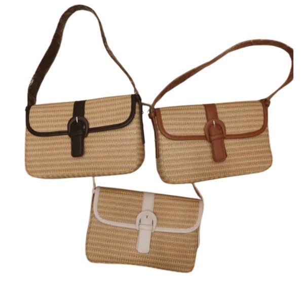 画像5: Retro straw and leather underarm tote shoulder bag　レトロストロー＆レザーかご籠アンダーアームトートショルダーバッグ (5)